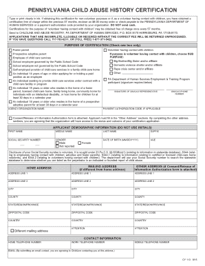 Pennsylvania Child Abuse History Certification