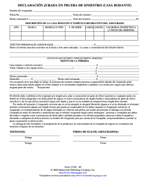 DECLARACIÓN JURADA EN PRUEBA DE SINIESTRO (CASA RODANTE)