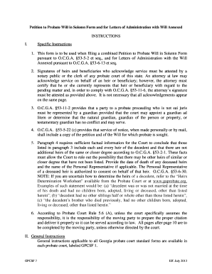 Petition to Probate Will in Solemn Form and for Letters of Administration with Will Annexed