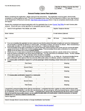 Georgia Personal Prestige License Plate Application