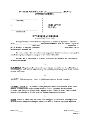 Georgia Divorce Settlement Agreement