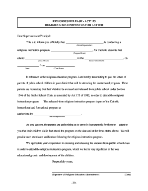Religious Release Act 175