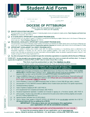 Student Aid Form 2014