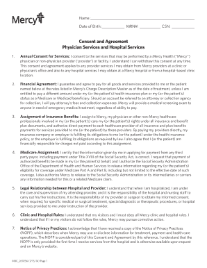 Mercy Health Consent and Agreement Form