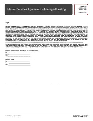 Master Services Agreement Managed Hosting - SoftLayer