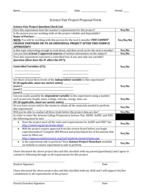 Science Fair Project Proposal Form