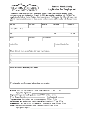 Federal Work-Study Application for Employment