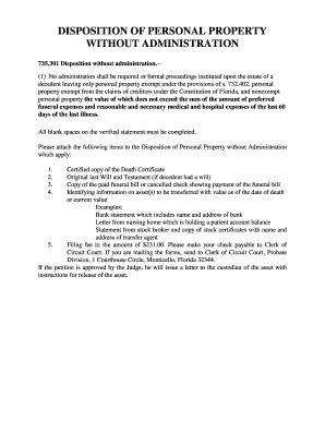 Florida Disposition of Personal Property Without Administration