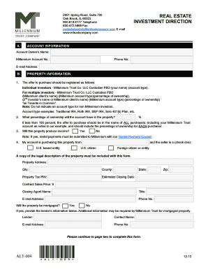 Real Estate Investment Direction Form