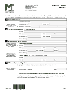 Millennium Account Address Change Request