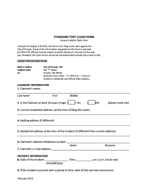 Standard Tort Claim Form