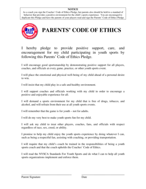 Parents Code of Ethics Pledge