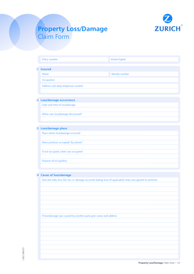 Property Loss/Damage Claim Form