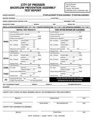 Backflow Prevention Assembly Test Report