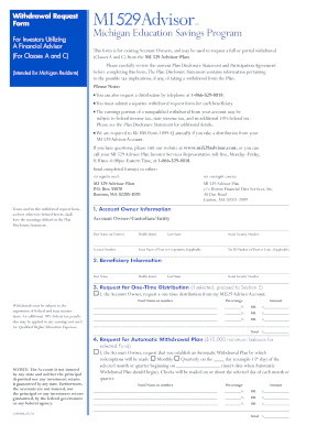 Michigan 529 Advisor Plan Withdrawal Request Form