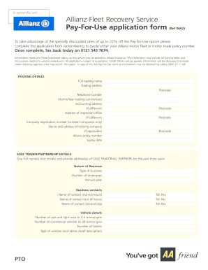 Allianz Fleet Recovery Service Pay-For-Use Application Form