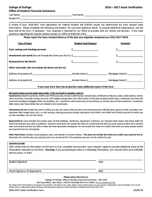 2016-2017 Asset Verification Form