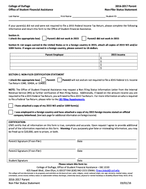 2016-2017 Parent Non-Filer Status Statement