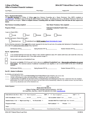 2016-2017 Federal Direct Loan Form