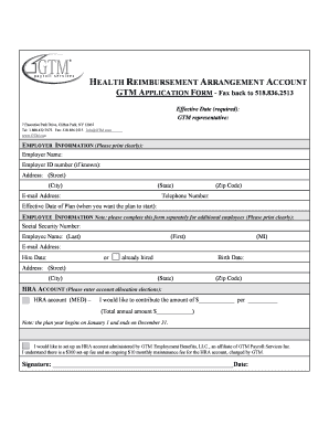 Health Reimbursement Arrangement Account Application Form