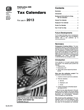 IRS Publication 509 Tax Calendar