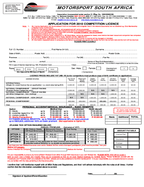 2010 Competition Licence Application