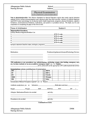 New Mexico Special Education Physical Exam Form