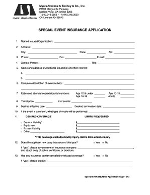 Special Event Insurance Application