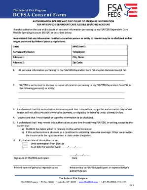 FSAFEDS Dependent Care FSA Authorization Form
