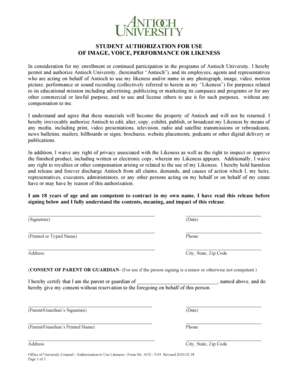 Student Authorization for Use of Image and Likeness