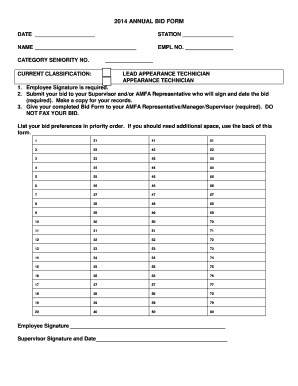 2014 Annual Bid Form