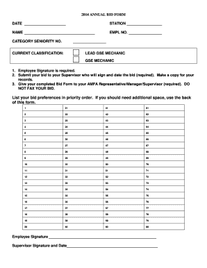 2014 Annual Bid Form