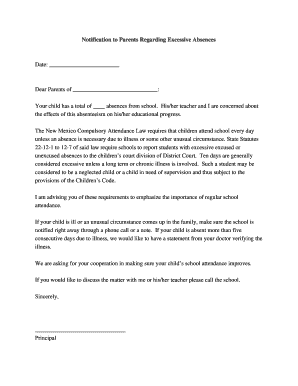 Notification to Parents Regarding Excessive Absences