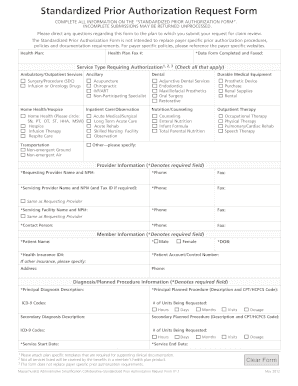Standardized Prior Authorization Request Form