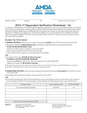 2016-17 Dependent Verification Worksheet