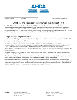 2016-17 Independent Verification Worksheet