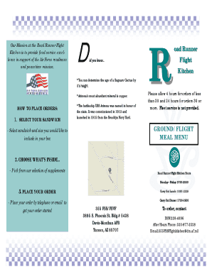 Road Runner Flight Kitchen Meal Order Form