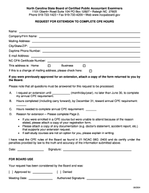 North Carolina CPE Extension Request Form