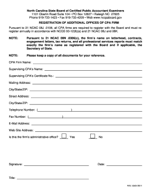 North Carolina CPA Firm Additional Office Registration