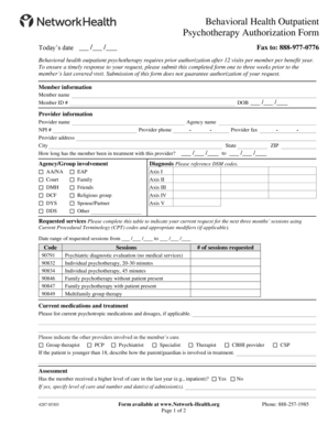 Behavioral Health Outpatient Psychotherapy Authorization Form