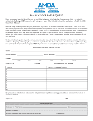 Family Visitor Pass Request Form