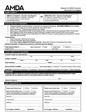 AMDA Transcript Request Form