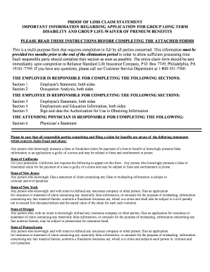 Proof of Loss Claim Statement