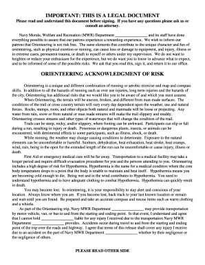 Orienteering Acknowledgement of Risk and Waiver