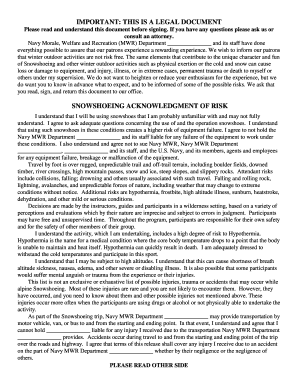 Snowshoeing Acknowledgement of Risk and Waiver