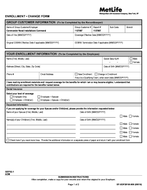 Metropolitan Life Insurance Enrollment Form
