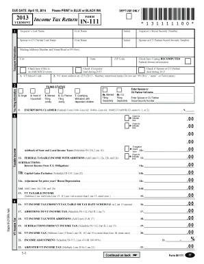 Vermont Income Tax Return Form IN-111