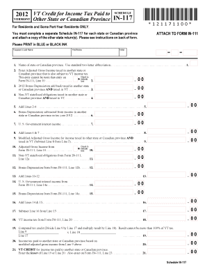 Vermont Schedule IN-117 Tax Credit Form