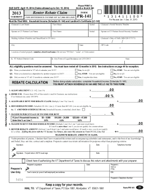 Vermont Renter Rebate Claim Form