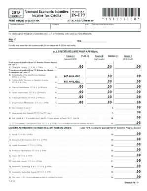Vermont Economic Incentive Tax Credits Form IN-119